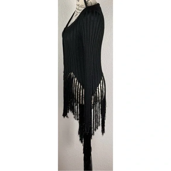 Moschino Black Ribbed Cardigan Sweater long Fringed Sleeve Asymmetrical hem 4 US